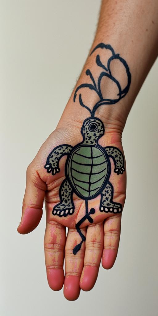 Combination of an elephant and a turtleabstract dancing figures in Keith Haring style, featuring bold black outlines and solid color fills, figures posed in dynamic and playful dance movements, minimalist design - Variation 2