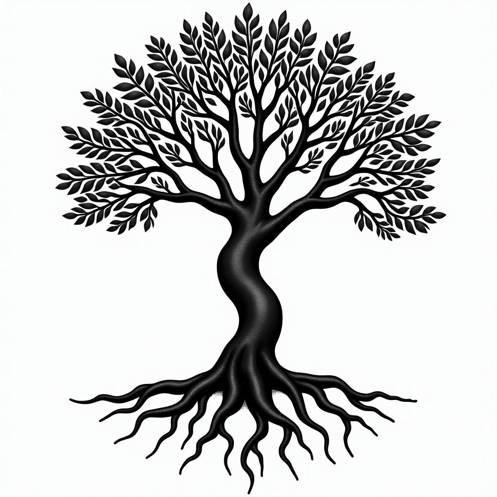 Tree of life with roots and branchesin authentic tattoo style, incorporating traditional modifications, bold black outlines, solid color fills, featuring classic authentic elements - Variation 7