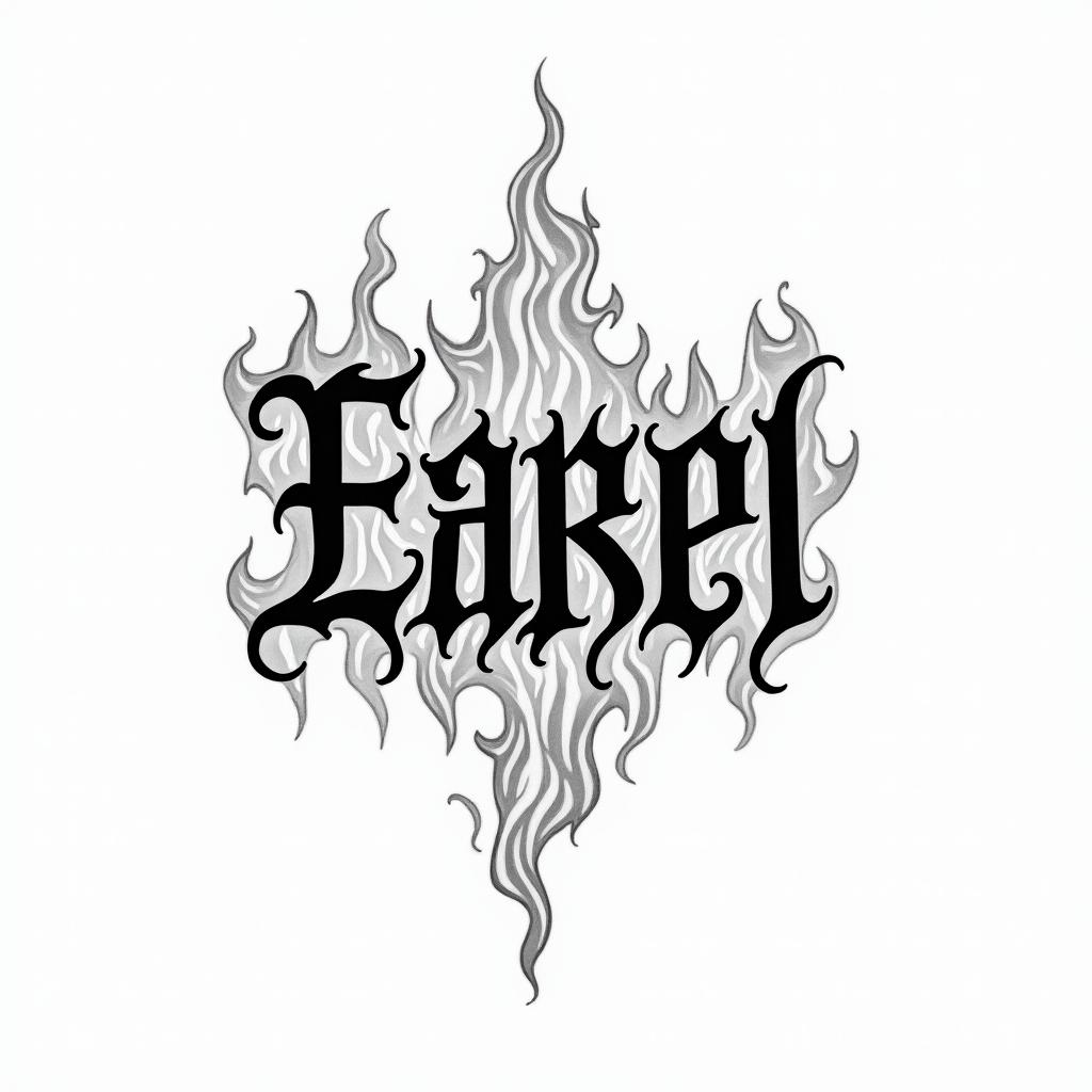 Flame outline backgroundtext-based tattoo, gothic font ultra-realistic, perfectly placed, high-quality font design, photo-realistic shading, 8k, high quality, finely detailed typography - Variation 2