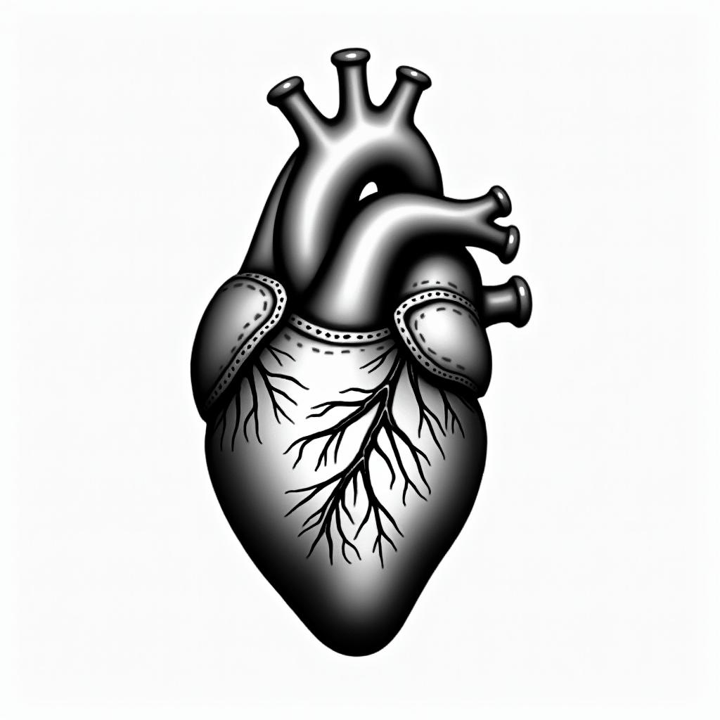 Anatomical heartin bohemian style tattoo, 8k - Variation 1