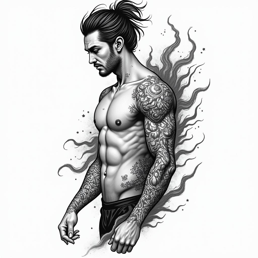 name "Abigail" pademin japanese style tattoo, detailed tattoo, traditional japanese culture tattoo, mythology, 8k - Variation 2