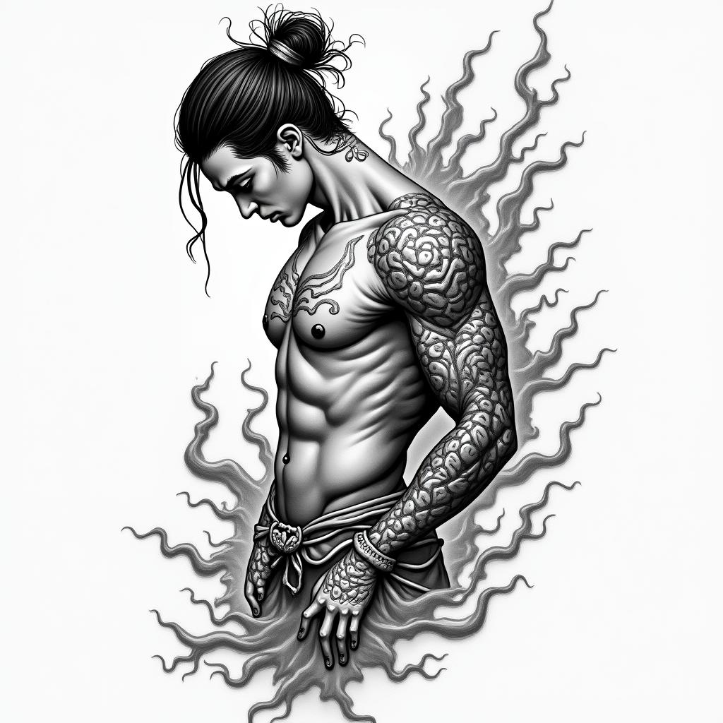 name "Abigail" pademin japanese style tattoo, detailed tattoo, traditional japanese culture tattoo, mythology, 8k - Variation 3