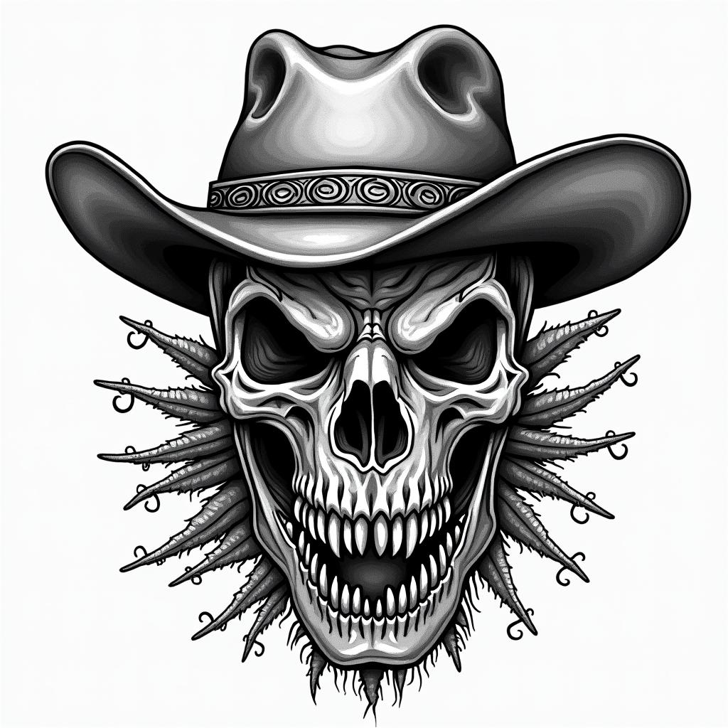 a t. rex skull western stylein authentic tattoo style, incorporating traditional modifications, bold black outlines, solid color fills, featuring classic authentic elements - Variation 2