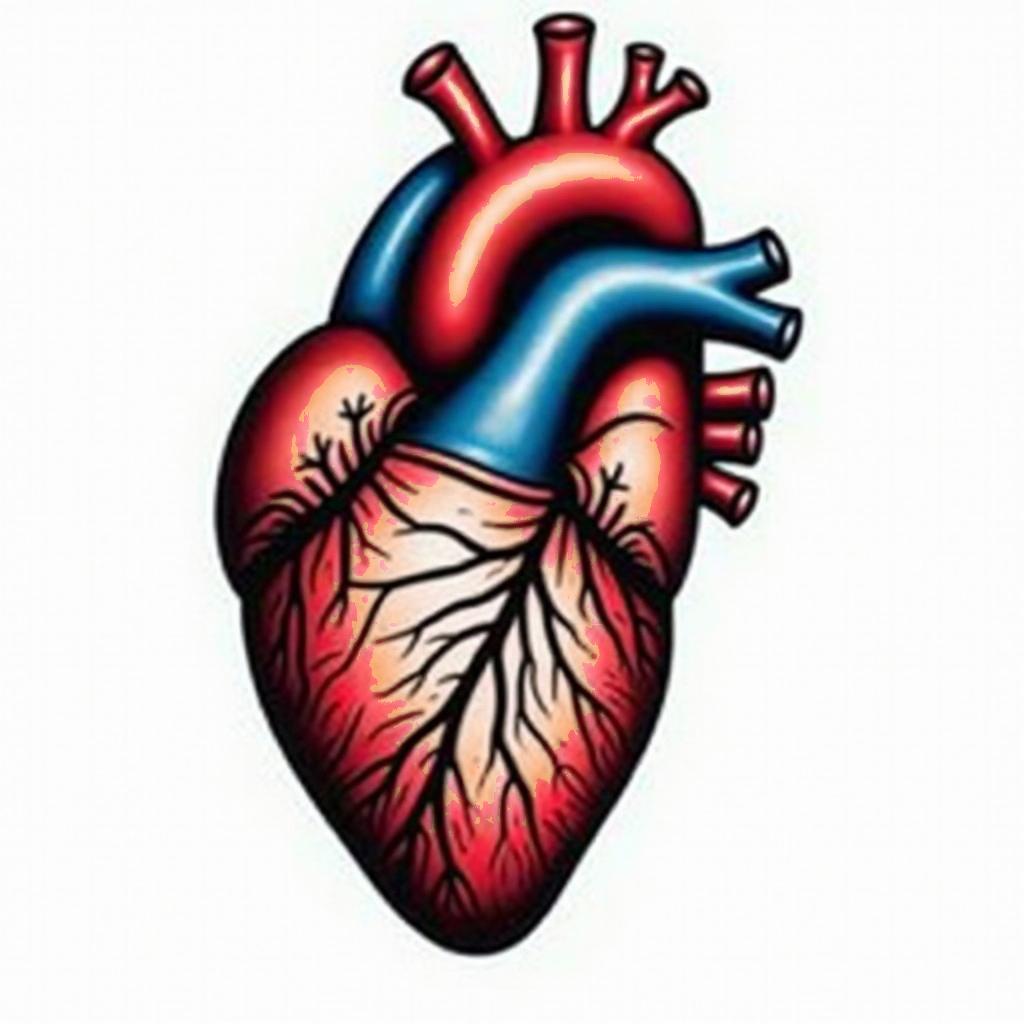Anatomical heartin pop art style tattoo, featuring bold and vibrant colors, exaggerated outlines, iconic imagery, inspired by comic books and speech bubbles, comic book characters, retro pop culture - Variation 2