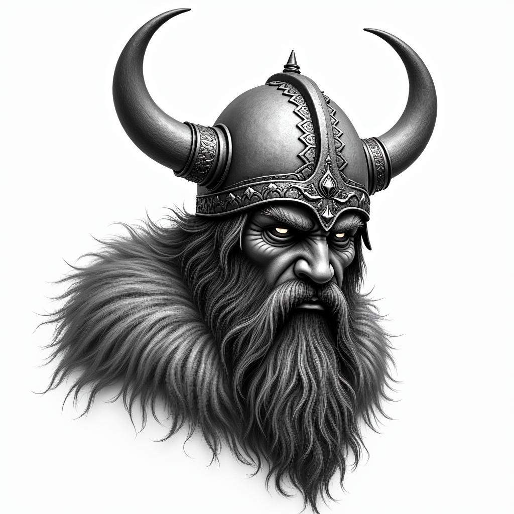 Fierce Viking with intricate helmet designhigly detailed tattoo - Variation 38