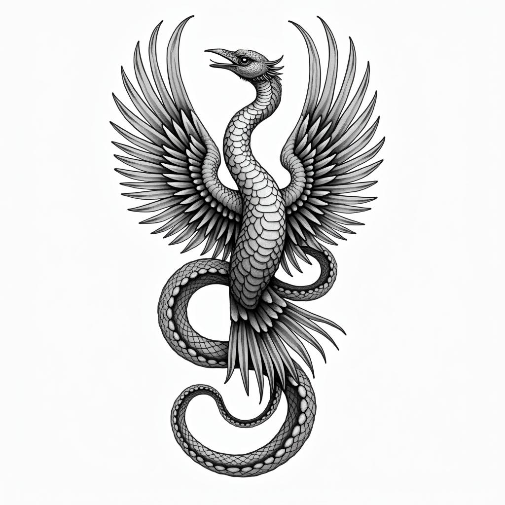 Medical snakes wrapped around phoenixin new school tattoo, pop culture, modern, detailed tattoo, illustrative - Variation 6