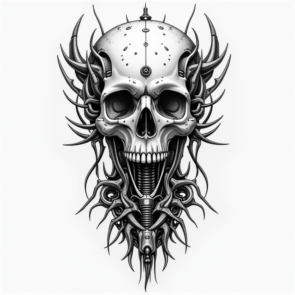 Luke 6:37 - 
Judge not, and ye shall not be judged: condemn not, and ye shall not be condemned: forgive, and ye shall be forgiven:tattoo in biomechanic style, the tattoo covered by robotic elements of futuristic cyberpunk design, robotic features detail, showcasing intricate mechanical components - Variation 3