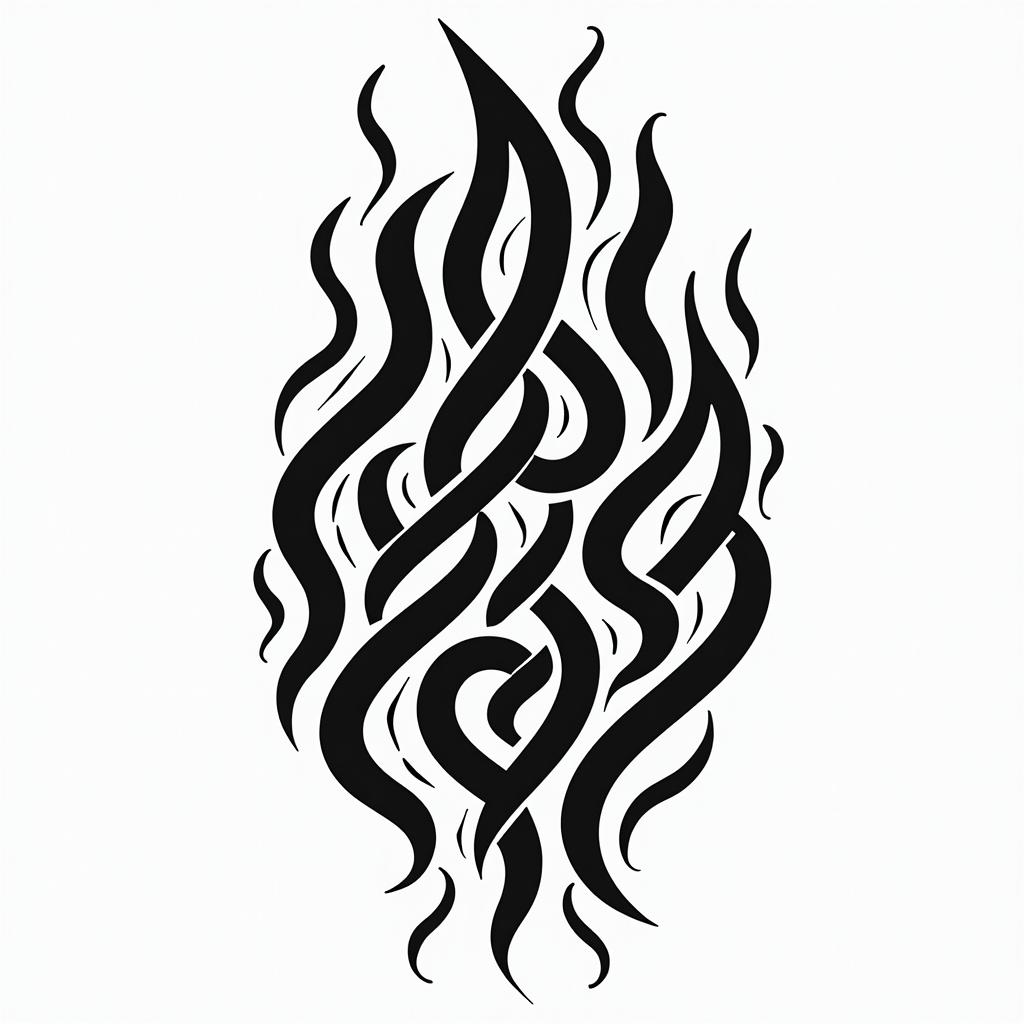 Flame outline backgroundin tribal tattoo style, featuring bold and black geometric shapes, curved lines, intertwine and flow seamlessly, creating a powerful and symbolic design, polynesian and maori styles - Variation 3