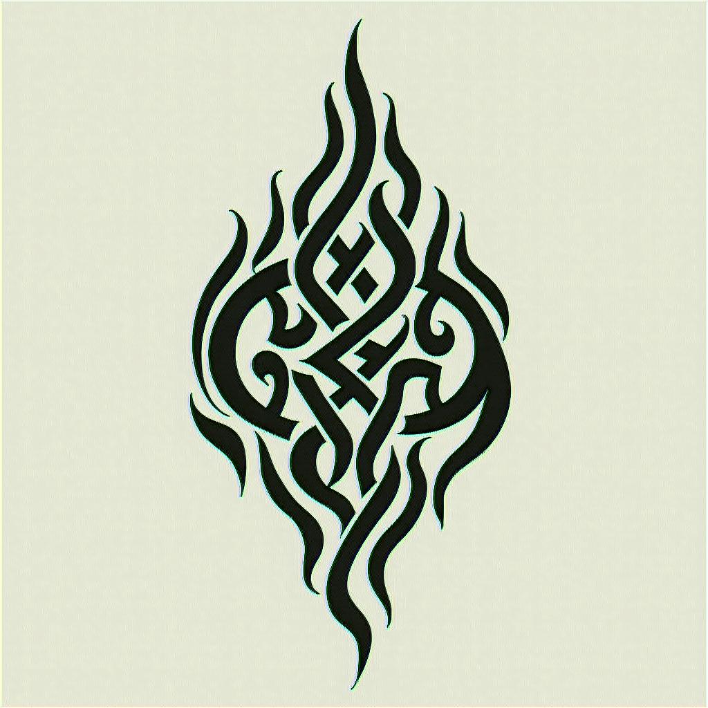 Flame outline backgroundin tribal tattoo style, featuring bold and black geometric shapes, curved lines, intertwine and flow seamlessly, creating a powerful and symbolic design, polynesian and maori styles - Variation 4