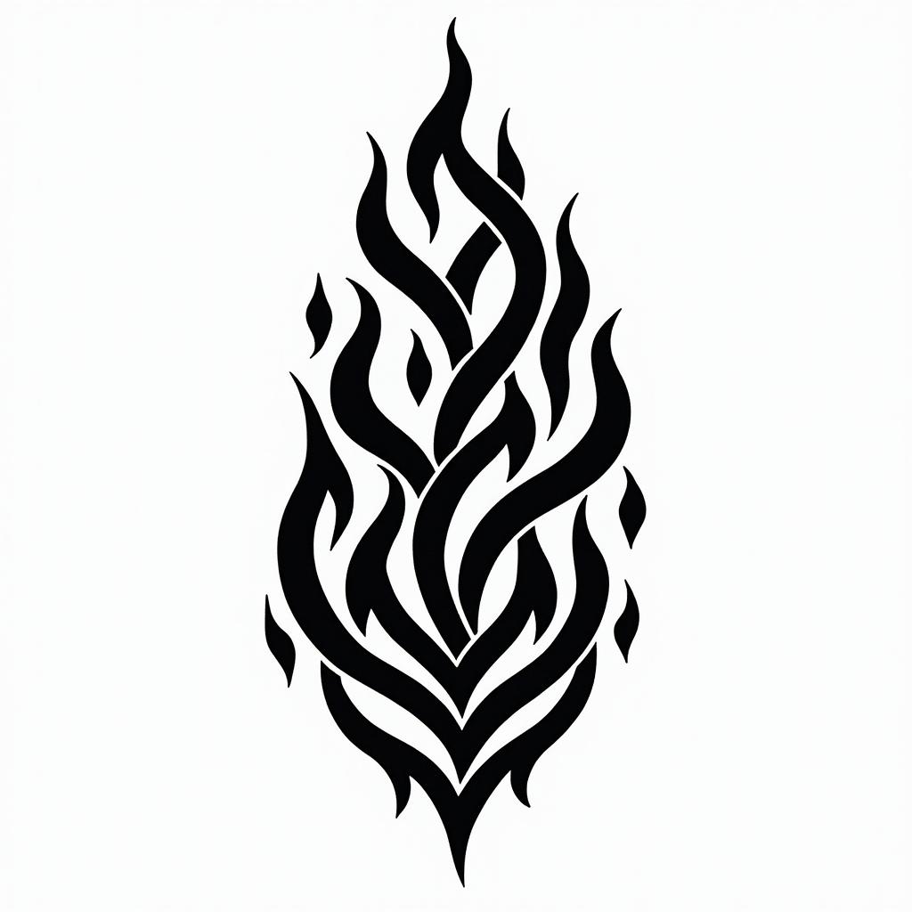 Flame outline backgroundin tribal tattoo style, featuring bold and black geometric shapes, curved lines, intertwine and flow seamlessly, creating a powerful and symbolic design, polynesian and maori styles - Variation 2