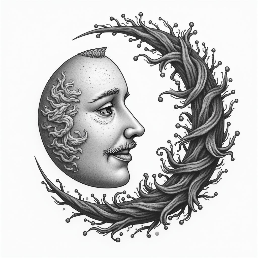 Sun and moon intertwined, shiningin japanese style tattoo, detailed tattoo, traditional japanese culture tattoo, mythology, 8k - Variation 4