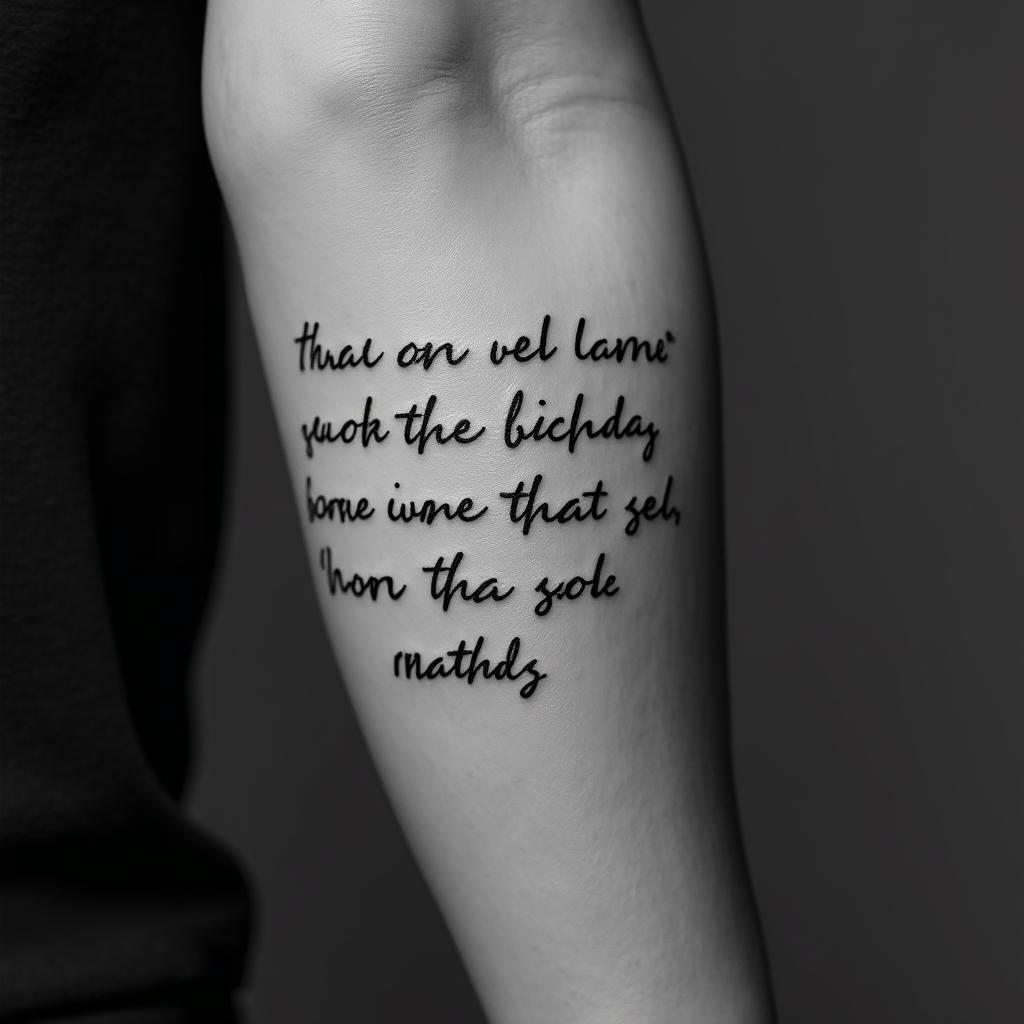 Meaningfulminimalist text-based tattoo, Monospace font ultra-realistic, perfectly placed, high-quality font design, photo-realistic shading, 8k, high quality, finely detailed typograph - Variation 3