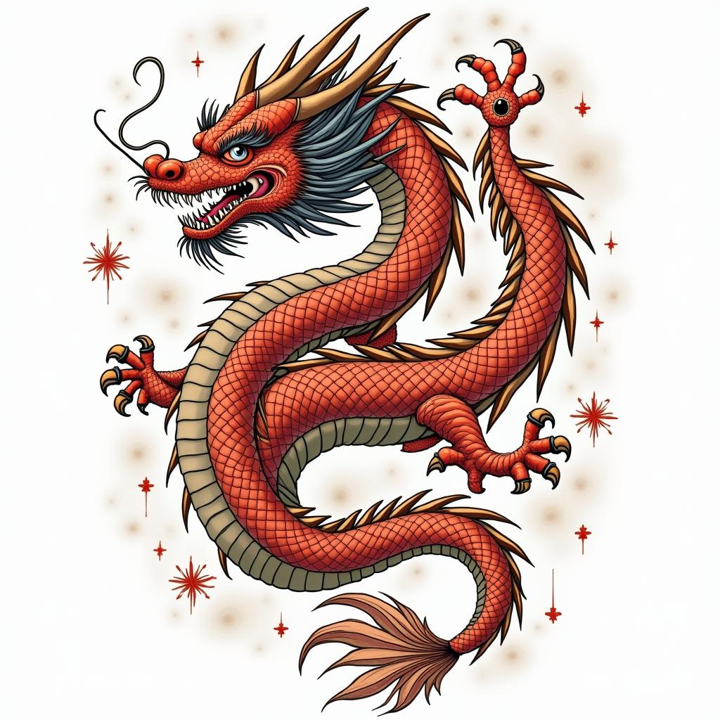 Dragon in japanese style tattoo, detailed tattoo, traditional japanese culture tattoo, mythology, 8k - Variation 3