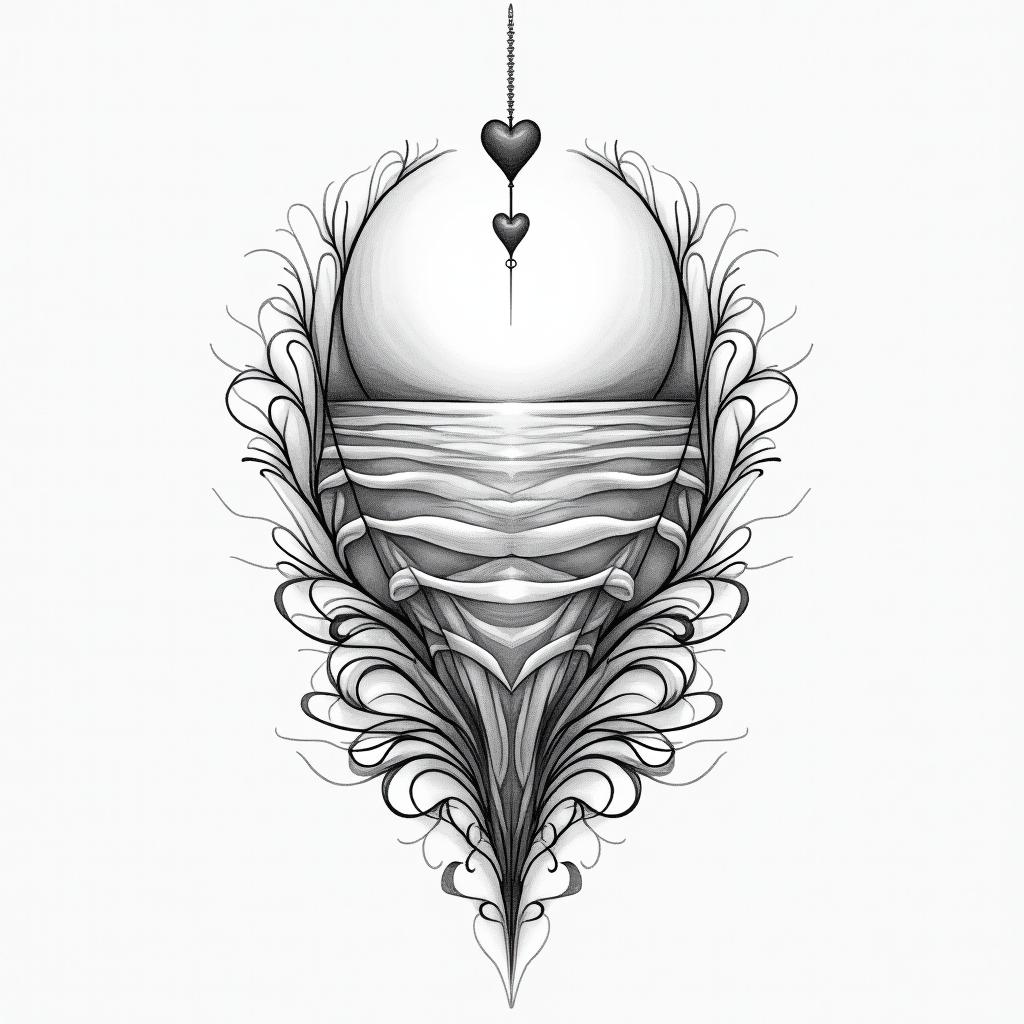 Coverup with something in remembrance of my lil brother and bffin Modest style tattoo, featuring soft, delicate line work with simple and meaningful symbols, gentle waves, a heart, evoking a sense of serenity and grace, - Variation 4