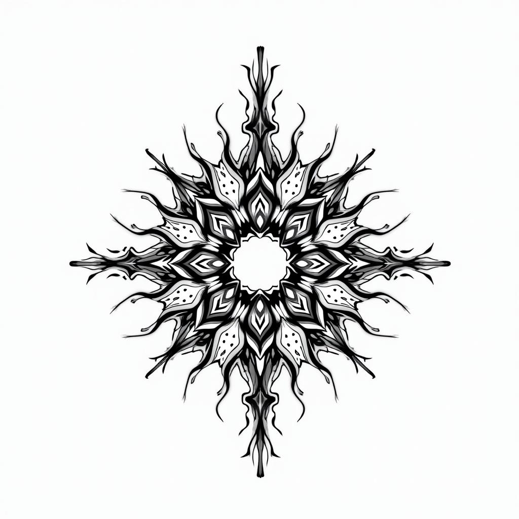 Flame outline backgroundin dotwork style tattoo, complex mandala patterns, interlocking geometric shapes with sharp symmetry, clean lines, sharp angles