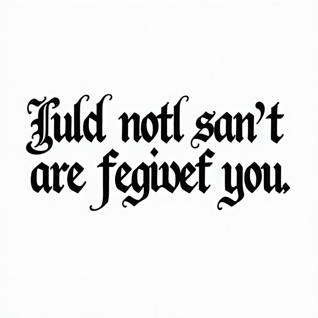 Luke 6:37 -
Judge not, and you shall not be judged: condemn not, and you shall not be condemned: forgive, and you shall be forgiven:text-based tattoo, gothic font ultra-realistic, perfectly placed, high-quality font design, photo-realistic shading, 8k, high quality, finely detailed typography - Variation 1