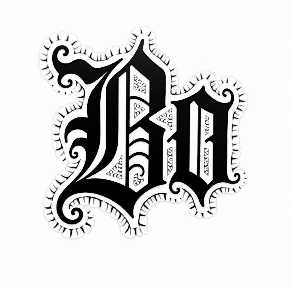 Bo mega constructiontext-based tattoo, gothic font ultra-realistic, perfectly placed, high-quality font design, photo-realistic shading, 8k, high quality, finely detailed typography - Variation 3