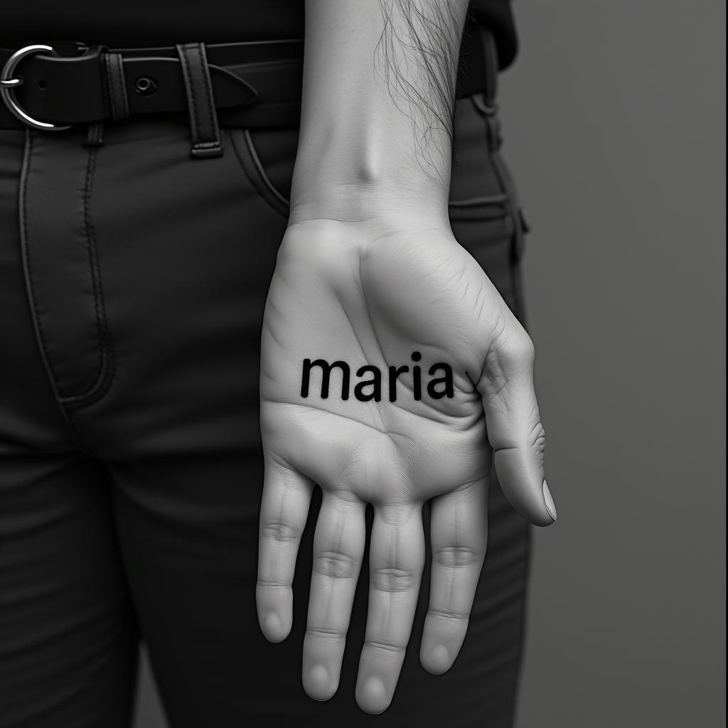 Mariaminimalist text-based tattoo, Monospace font ultra-realistic, perfectly placed, high-quality font design, photo-realistic shading, 8k, high quality, finely detailed typograph - Variation 13