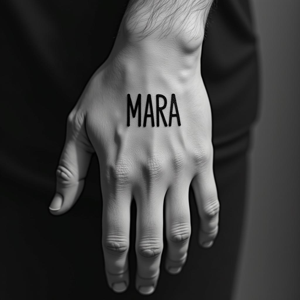 Mariaminimalist text-based tattoo, Monospace font ultra-realistic, perfectly placed, high-quality font design, photo-realistic shading, 8k, high quality, finely detailed typograph - Variation 12