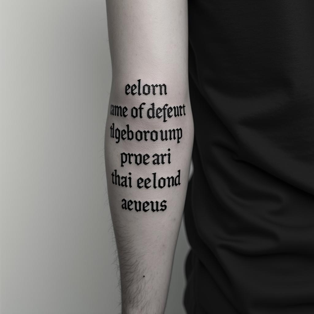 Mariaminimalist text-based tattoo, Monospace font ultra-realistic, perfectly placed, high-quality font design, photo-realistic shading, 8k, high quality, finely detailed typograph - Variation 10