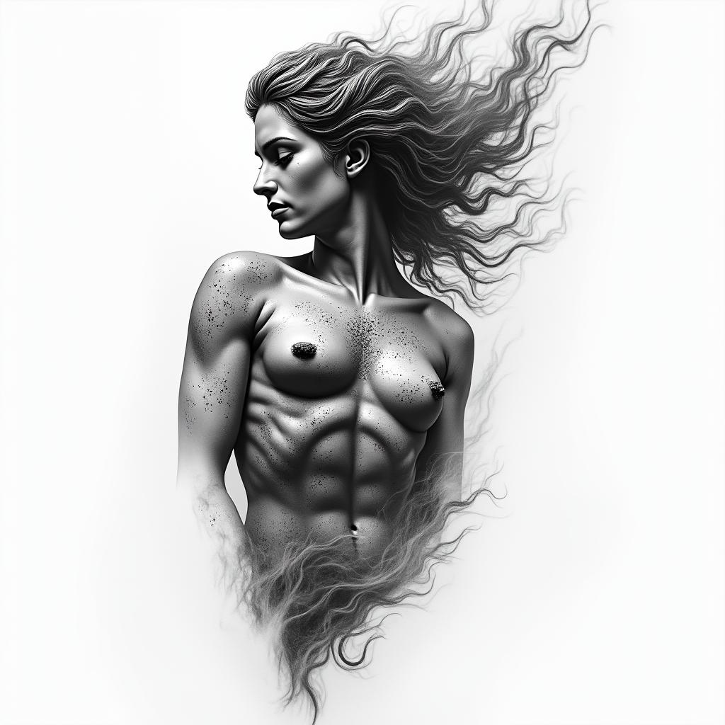 Athena, the goddess of war, firehigly detailed tattoo - Variation 57