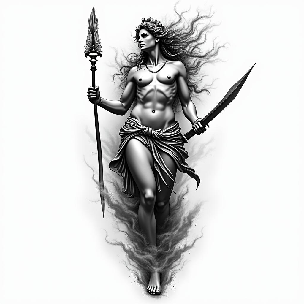 Athena, the goddess of war, firehigly detailed tattoo - Variation 56