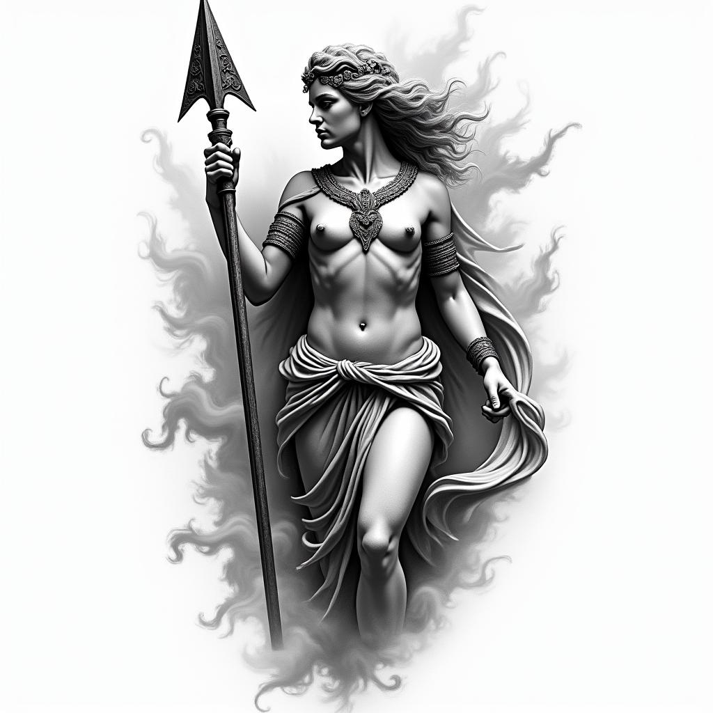 Athena, the goddess of war, firehigly detailed tattoo - Variation 55