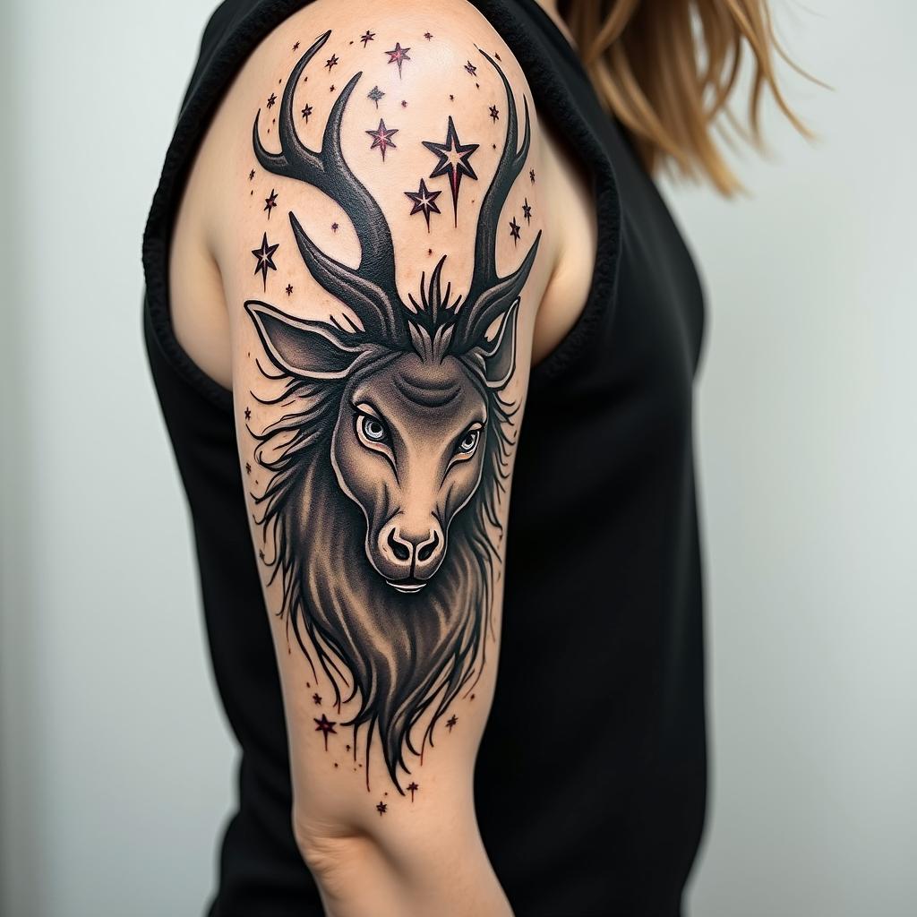 Aries zodiac sign but always crying every day but not giving upin graffiti style tattoo, featuring bold and dynamic street art elements, spray-paint texture with exaggerated lines and expressive, chaotic brushstrokes, intricate lettering incorporated with graffiti tags, symbols like hearts, stars, and wings