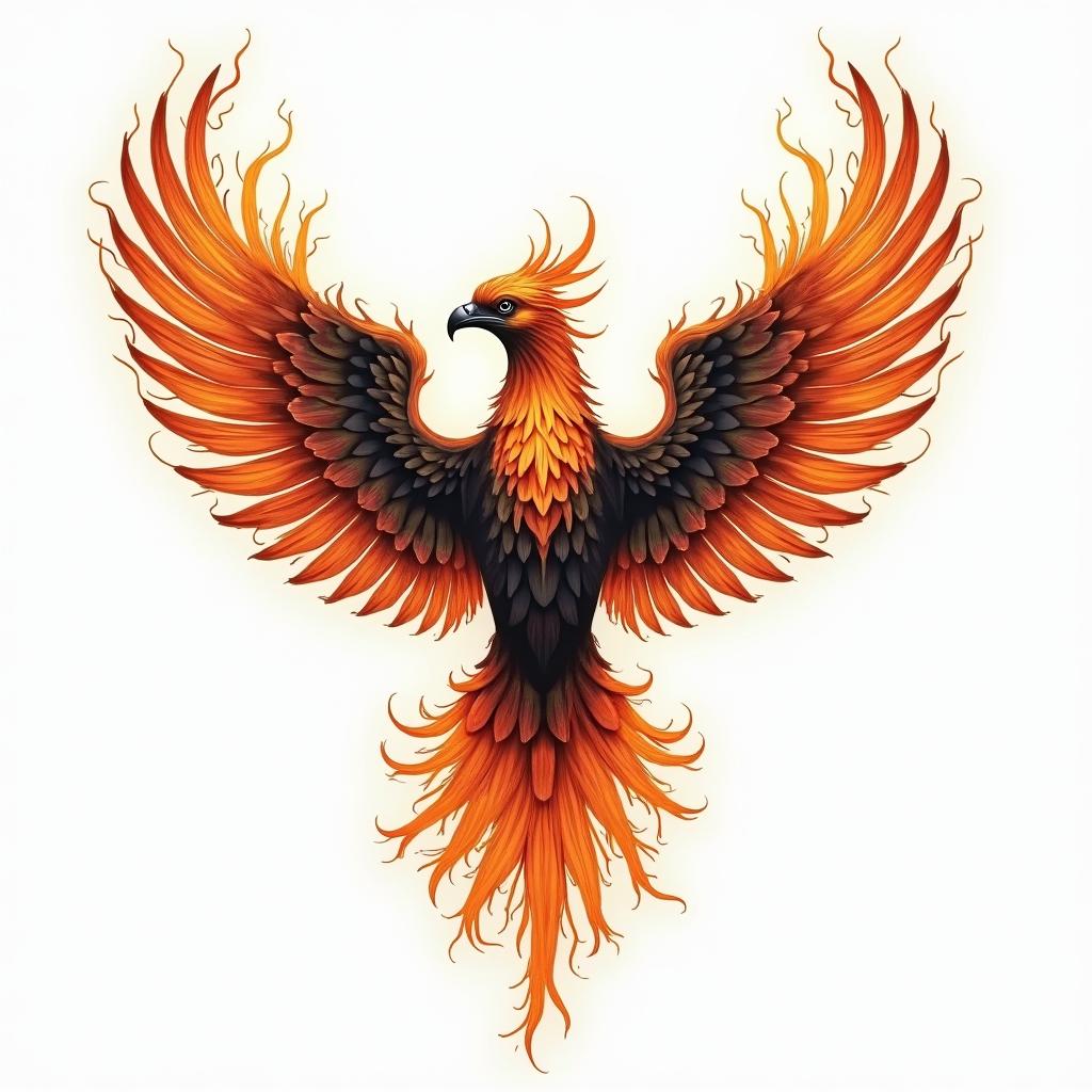 Medical symbol with phoenixin flame tattoo style showcasing fiery elements with dynamic flame patterns, glowing effect of flames, natural colors - Variation 4