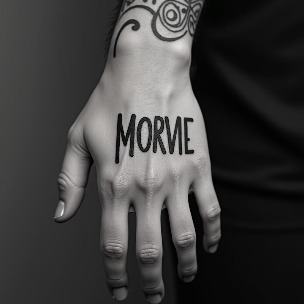 Mariaminimalist text-based tattoo, Monospace font ultra-realistic, perfectly placed, high-quality font design, photo-realistic shading, 8k, high quality, finely detailed typograph - Variation 2