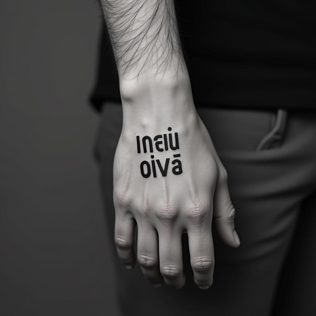 Mariaminimalist text-based tattoo, Monospace font ultra-realistic, perfectly placed, high-quality font design, photo-realistic shading, 8k, high quality, finely detailed typograph - Variation 4