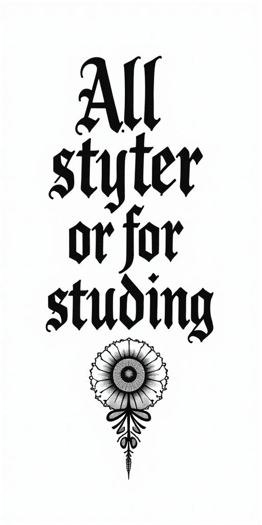 All for not studyingtext-based tattoo, gothic font ultra-realistic, perfectly placed, high-quality font design, photo-realistic shading, 8k, high quality, finely detailed typography - Variation 6