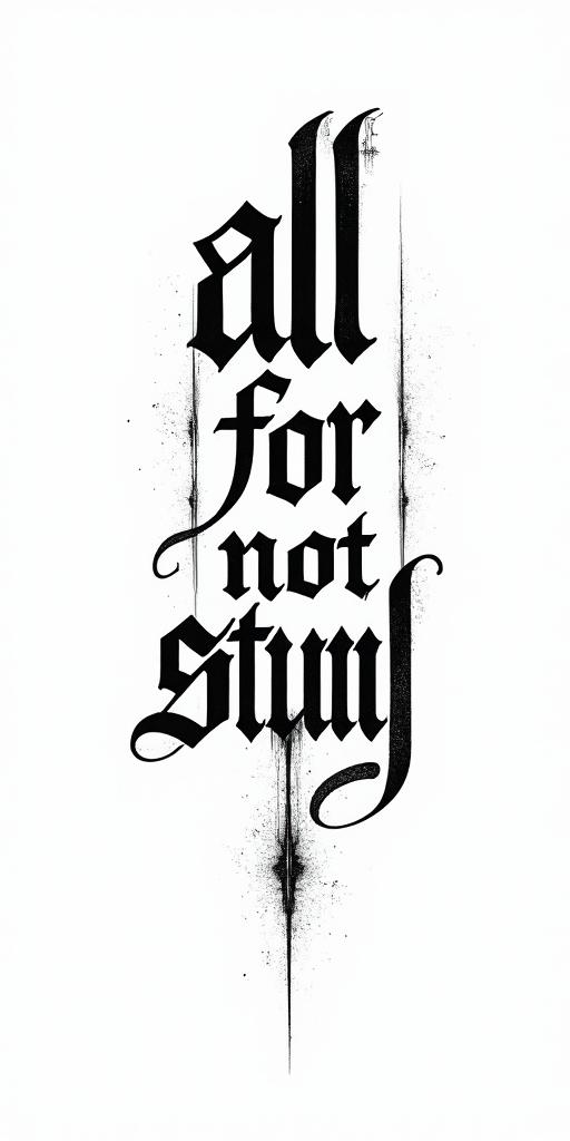 All for not studyingtext-based tattoo, gothic font ultra-realistic, perfectly placed, high-quality font design, photo-realistic shading, 8k, high quality, finely detailed typography - Variation 5