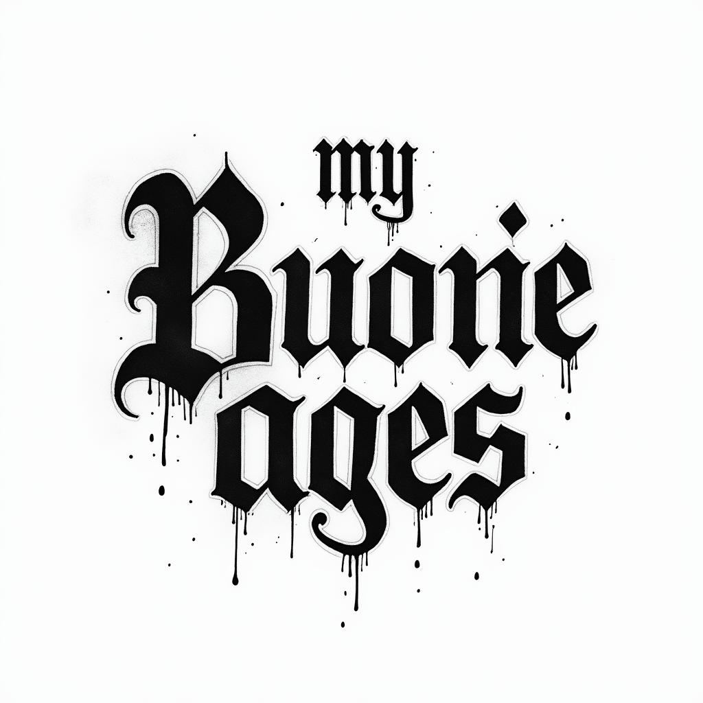 Tribute to my eternal boss🖤text-based tattoo, gothic font ultra-realistic, perfectly placed, high-quality font design, photo-realistic shading, 8k, high quality, finely detailed typography - Variation 2