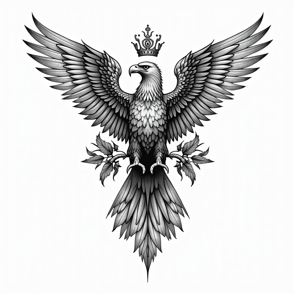 Flávio, virgin, Eaglein ornamental tattoo style, featuring intricate symmetrical patterns and floral designs, showcasing highly detailed line work and geometric shapes, creating a sense of elegance and balance