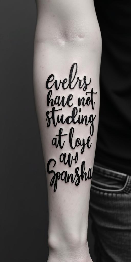 Everything for not studying in Spanishtext-based tattoo, gothic font ultra-realistic, perfectly placed, high-quality font design, photo-realistic shading, 8k, high quality, finely detailed typography - Variation 4