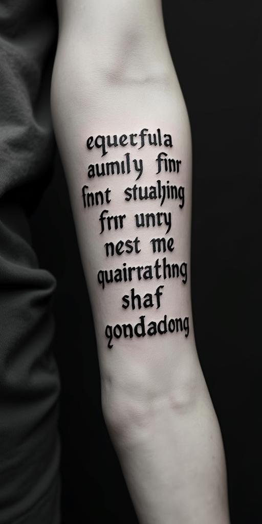 Everything for not studying in Spanishtext-based tattoo, gothic font ultra-realistic, perfectly placed, high-quality font design, photo-realistic shading, 8k, high quality, finely detailed typography - Variation 3