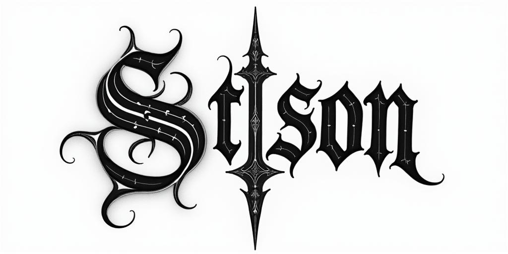 Son Of Odintext-based tattoo, gothic font ultra-realistic, perfectly placed, high-quality font design, photo-realistic shading, 8k, high quality, finely detailed typography - Variation 31