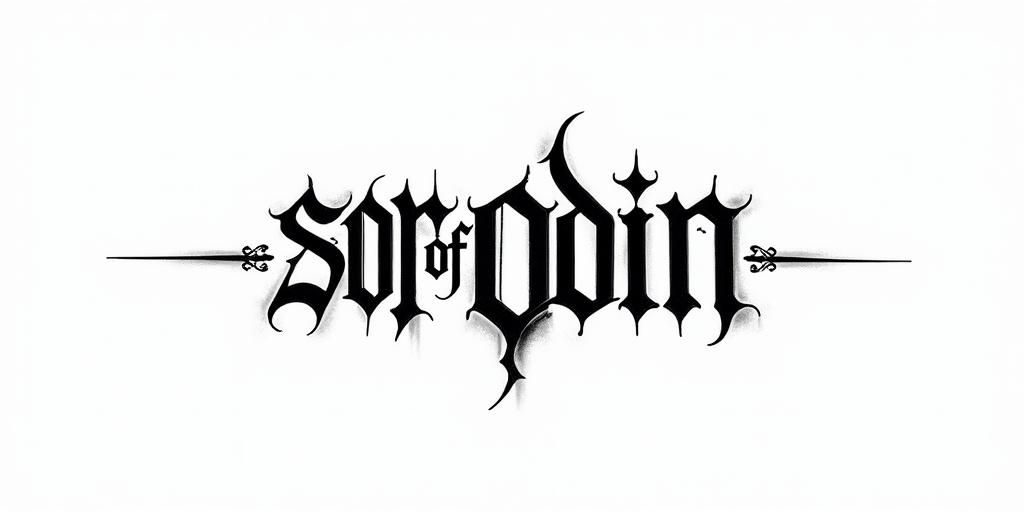 Son Of Odintext-based tattoo, gothic font ultra-realistic, perfectly placed, high-quality font design, photo-realistic shading, 8k, high quality, finely detailed typography - Variation 25