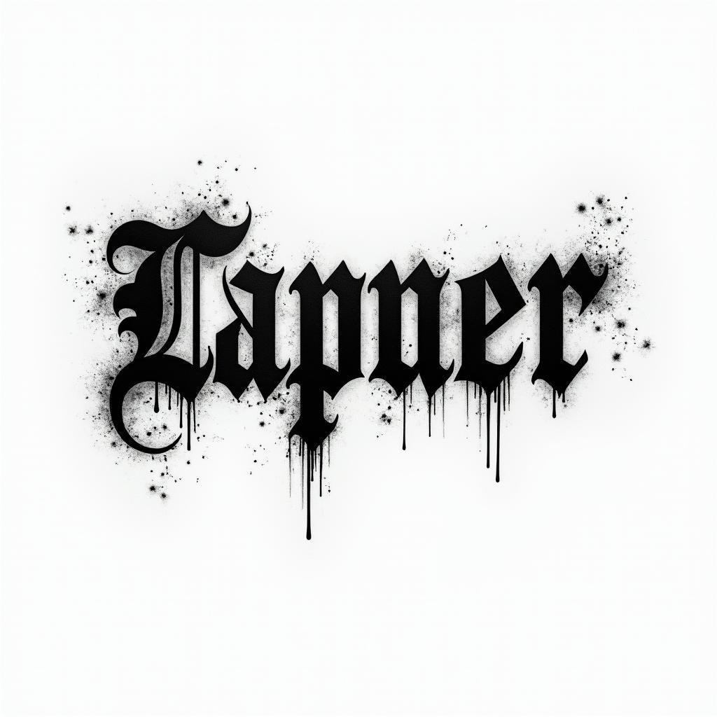 Black gray wash gothictext-based tattoo, gothic font ultra-realistic, perfectly placed, high-quality font design, photo-realistic shading, 8k, high quality, finely detailed typography - Variation 3