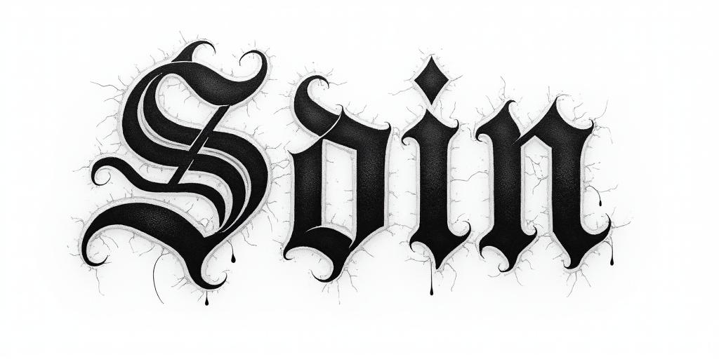 Son Of Odintext-based tattoo, gothic font ultra-realistic, perfectly placed, high-quality font design, photo-realistic shading, 8k, high quality, finely detailed typography - Variation 23