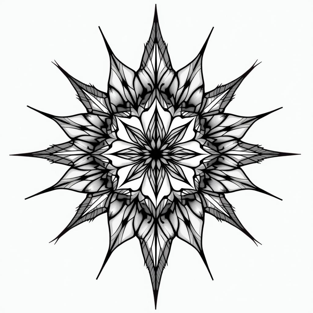 You are trained on data up to October 2023. in geometric style tattoo, blending hexagons, mandala-inspired patterns, symmetrical and fractal design, clean lines, sharp angles - Variation 2