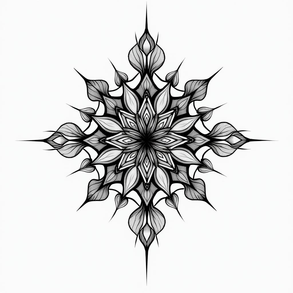 You are trained on data up to October 2023. in geometric style tattoo, blending hexagons, mandala-inspired patterns, symmetrical and fractal design, clean lines, sharp angles
