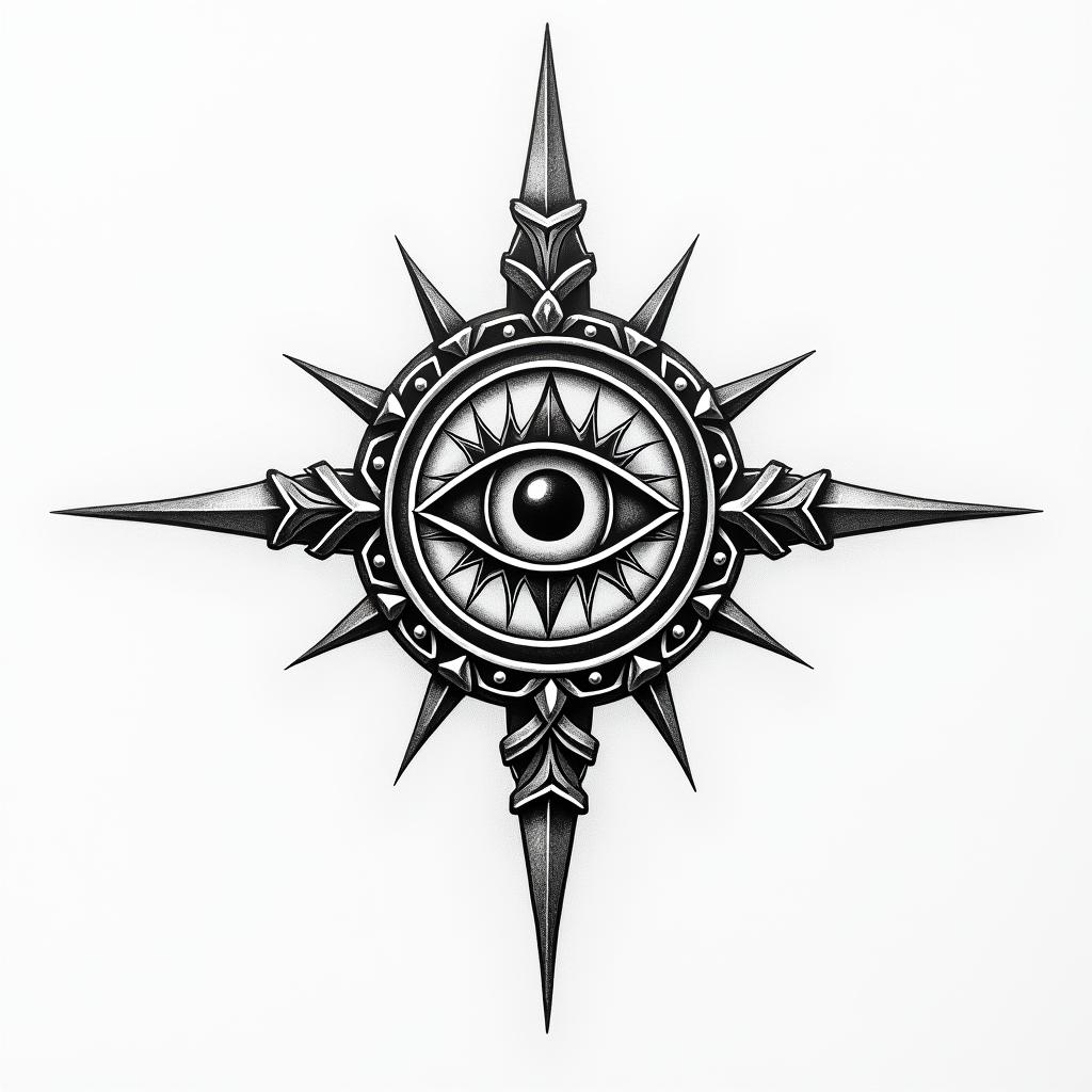 Mark, scorpio, manilain spiritual symbols tattoo style, featuring an intricate design incorporating elements, Hamsa hand, third eye, minimalist composition