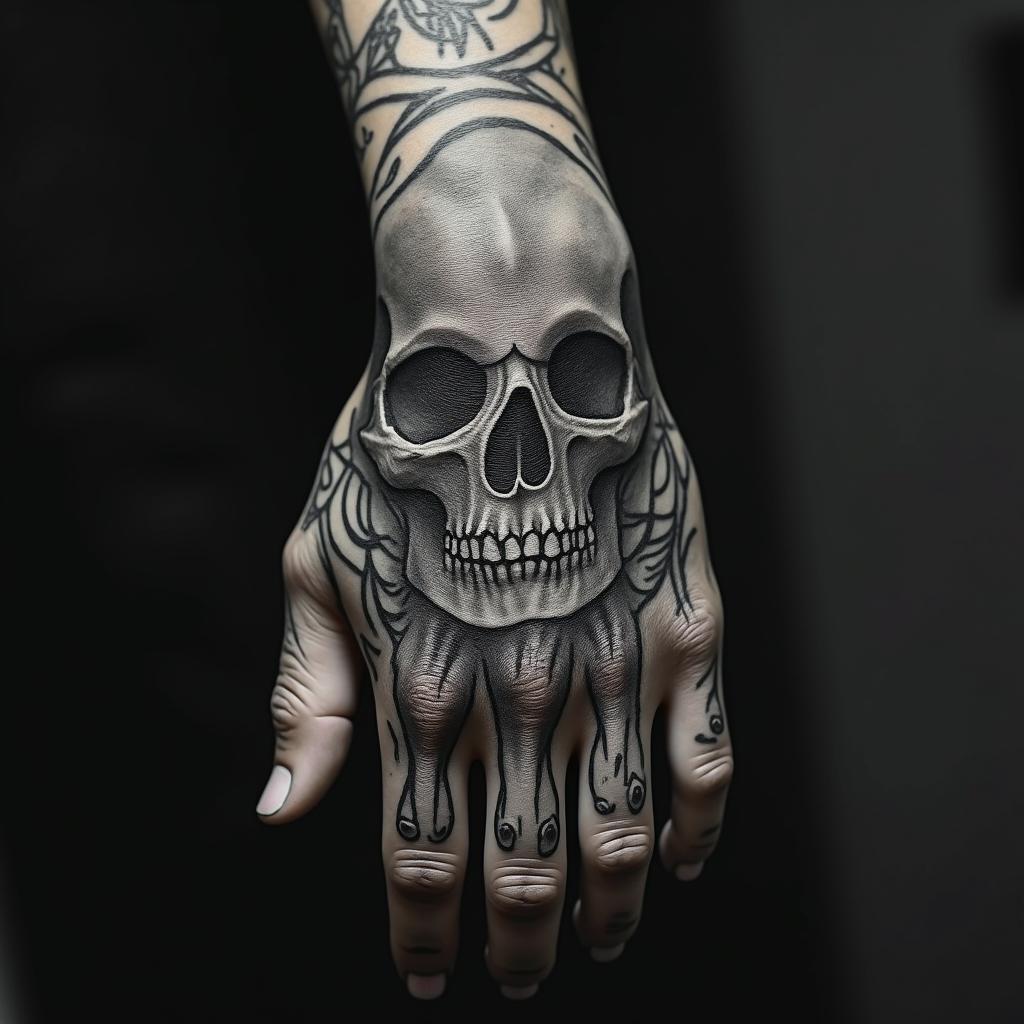 Aquarius in horror tattoo style, showcasing haunting and unsettling, dark and gritty textures with skulls, eerie faces, jgged designs, bold and intense shading