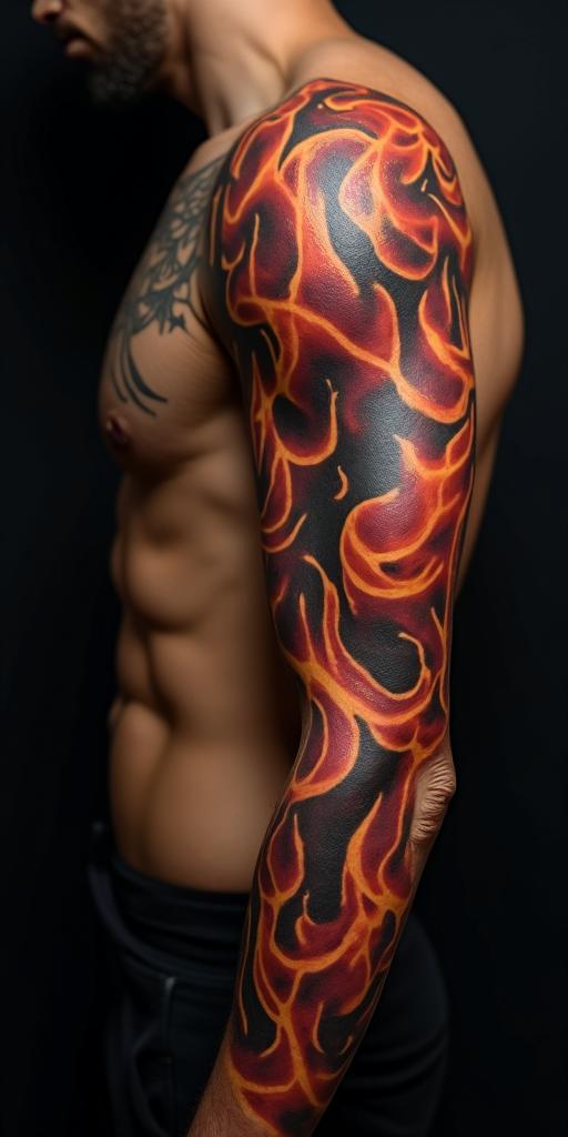 27 years with style and boldnessin flame tattoo style showcasing fiery elements with dynamic flame patterns, glowing effect of flames, natural colors - Variation 3