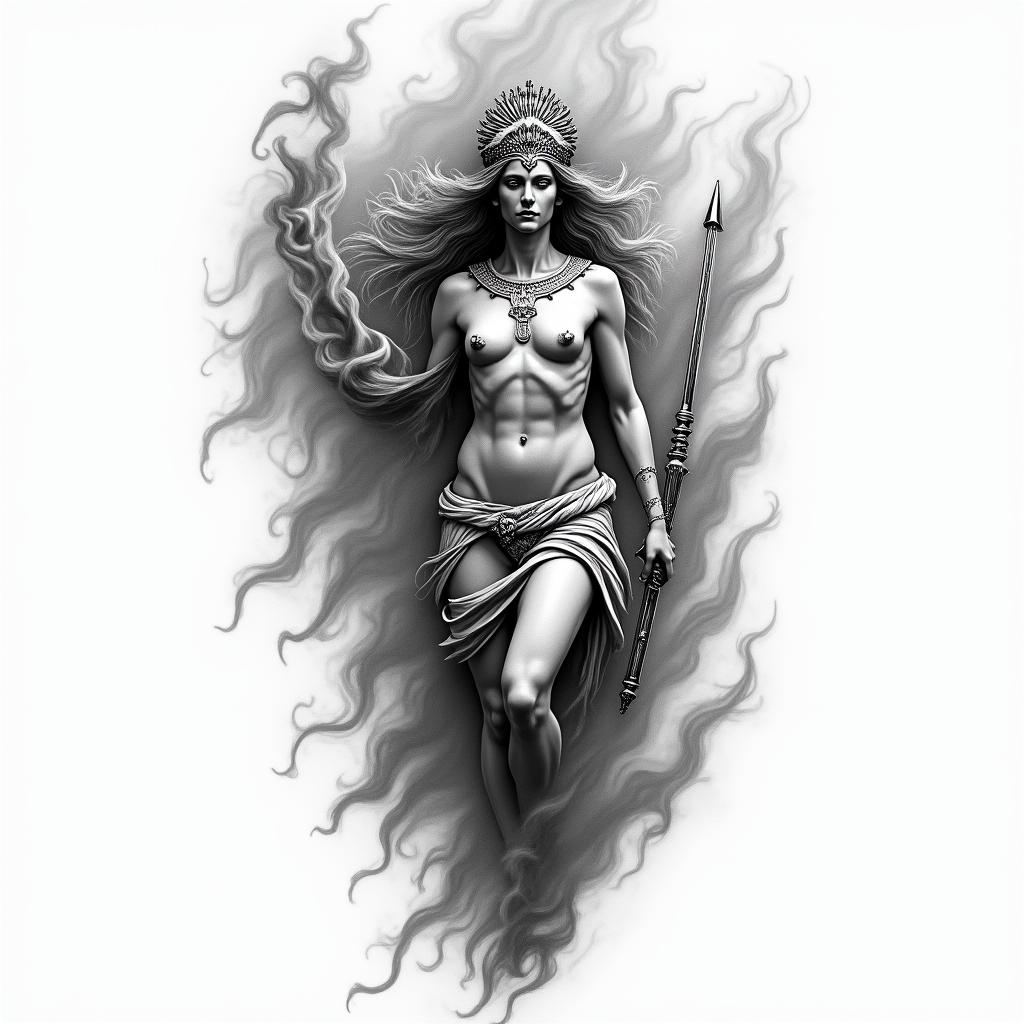 Athena, the goddess of war, firehigly detailed tattoo - Variation 54