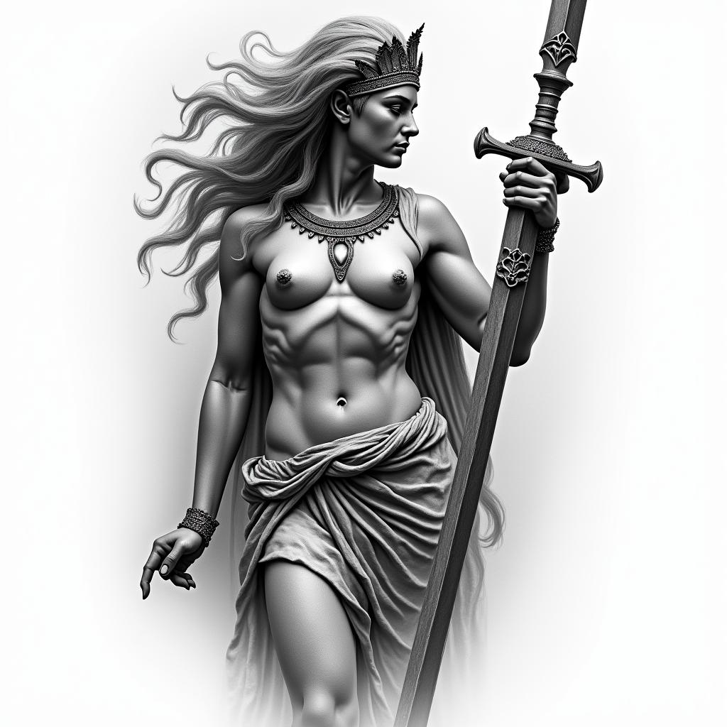 Athena, the goddess of war, firehigly detailed tattoo - Variation 53