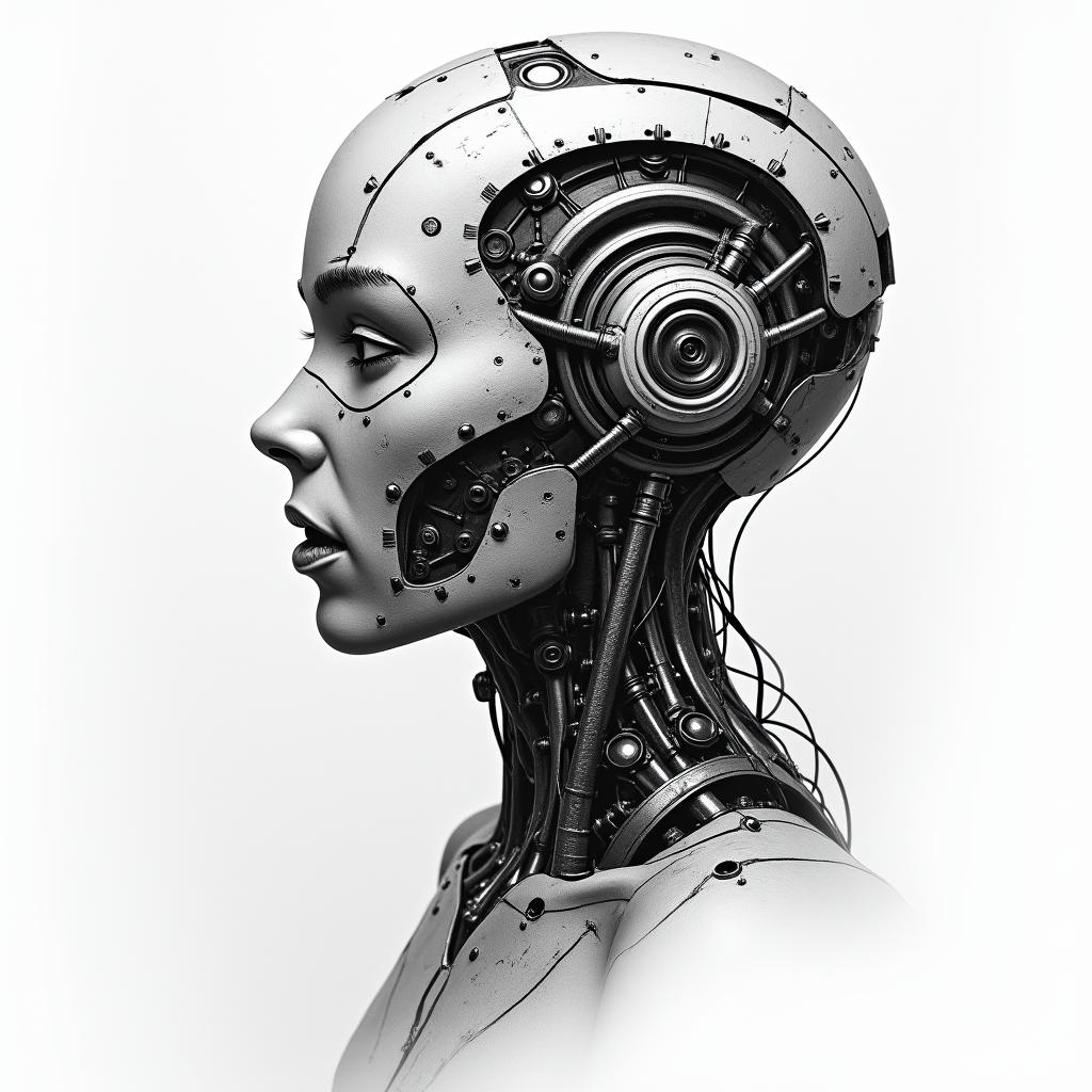 Trenbotattoo in biomechanic style, the tattoo covered by robotic elements of futuristic cyberpunk design, robotic features detail, showcasing intricate mechanical components - Variation 4