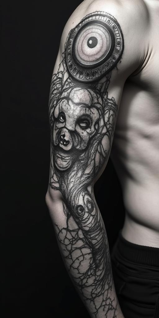 27 years of style and boldnesstattoo in biomechanic style, the tattoo covered by robotic elements of futuristic cyberpunk design, robotic features detail, showcasing intricate mechanical components - Variation 3